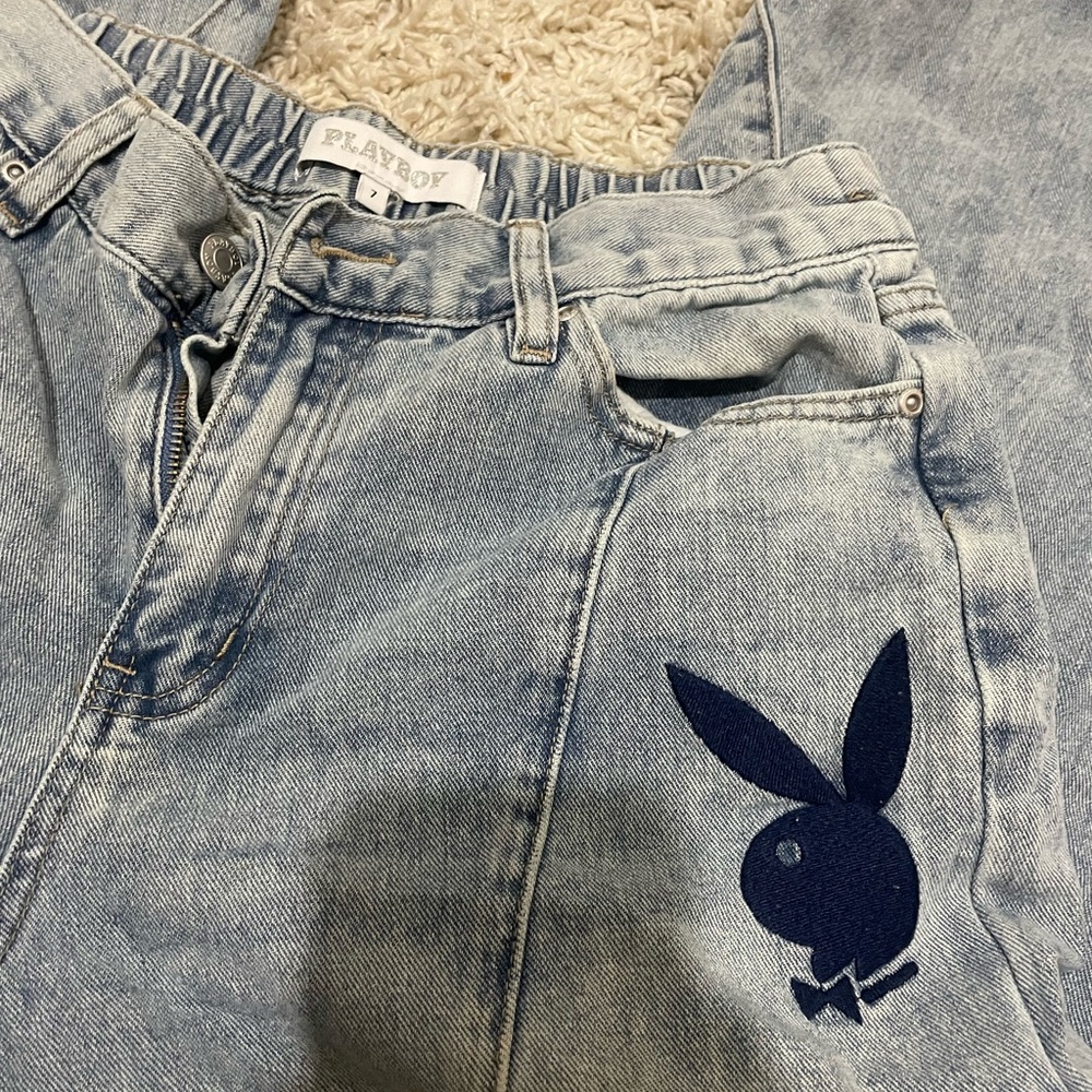Playboy Light Blue Denim Pants with Navy Logo